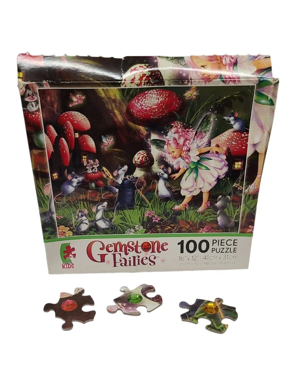 Ceaco Gemstone Fairies 100 Piece Puzzle Evening Fairies Jeweled Complete Vintage